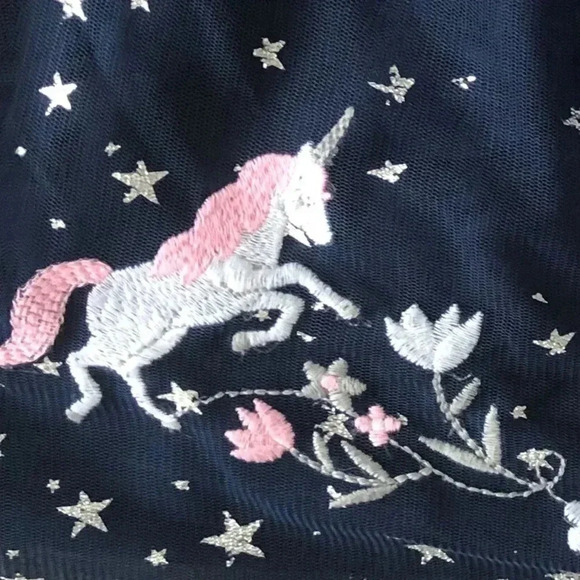 Wonder Nation Navy Unicorn Silver Star Long Sleeve Dress- Girls S 4-5 - Picture 5 of 10